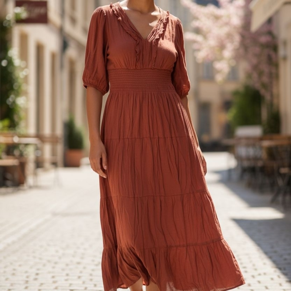 Chic Terracotta Midi Dress